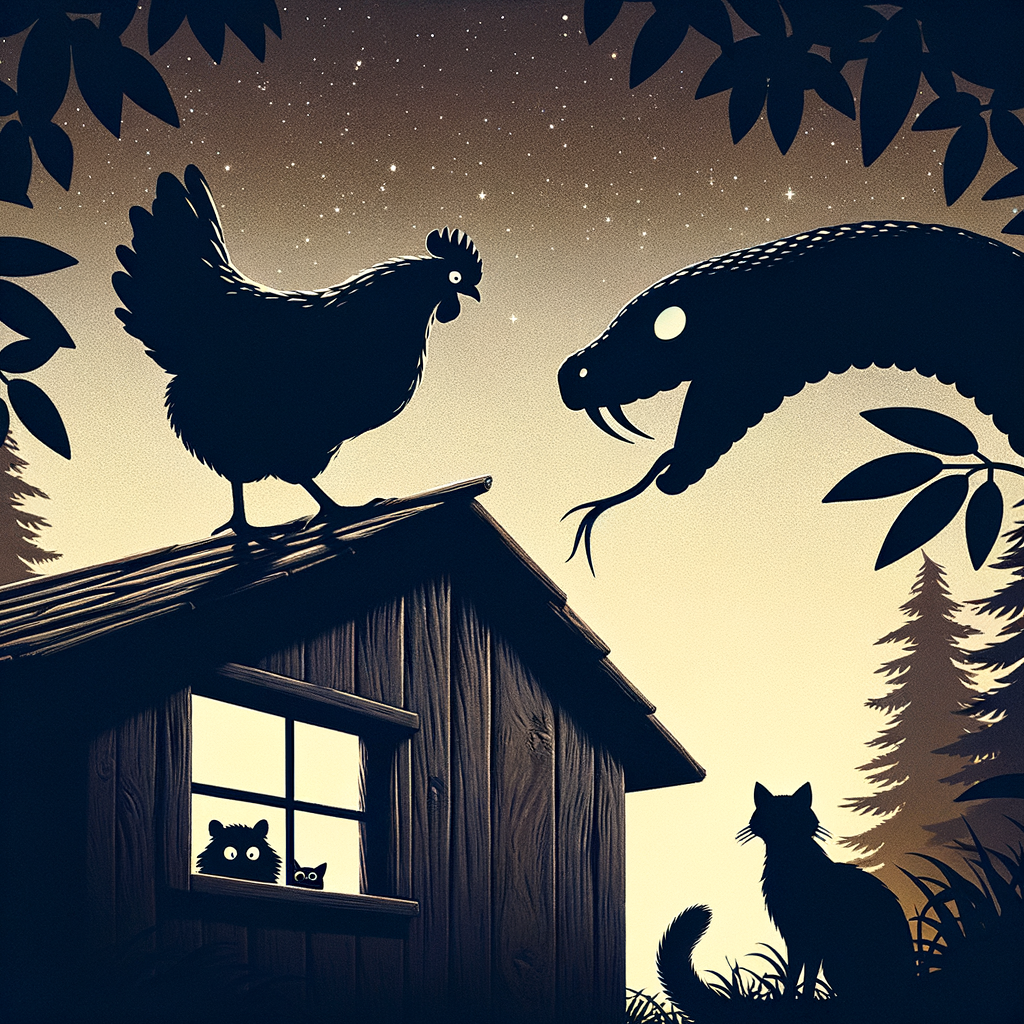 Night Chicken: The Brave Defender Faces a Snake Attack